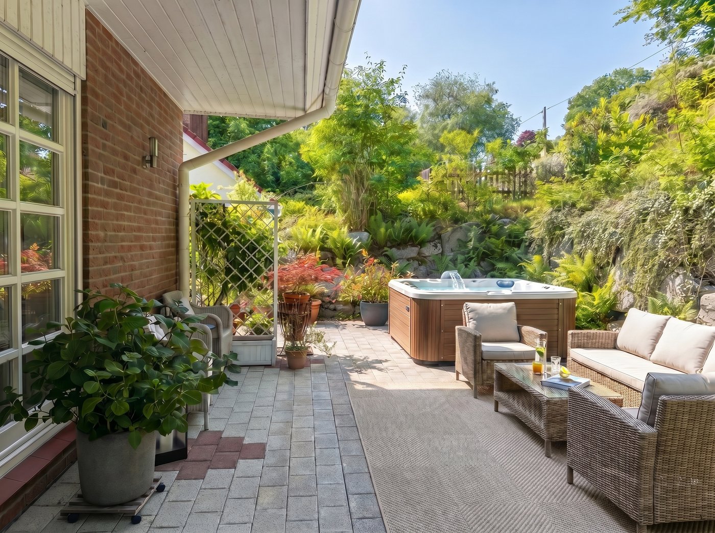 Terrasse mit ergänztem Whirlpool und Sitzgruppe nach Maklerwunsch