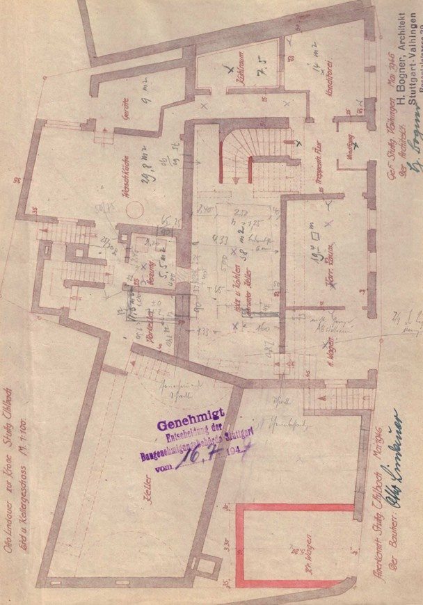 Grundriss - Historischer Grundriss eines Untergeschosses mit Konditorei und Kellerräumen