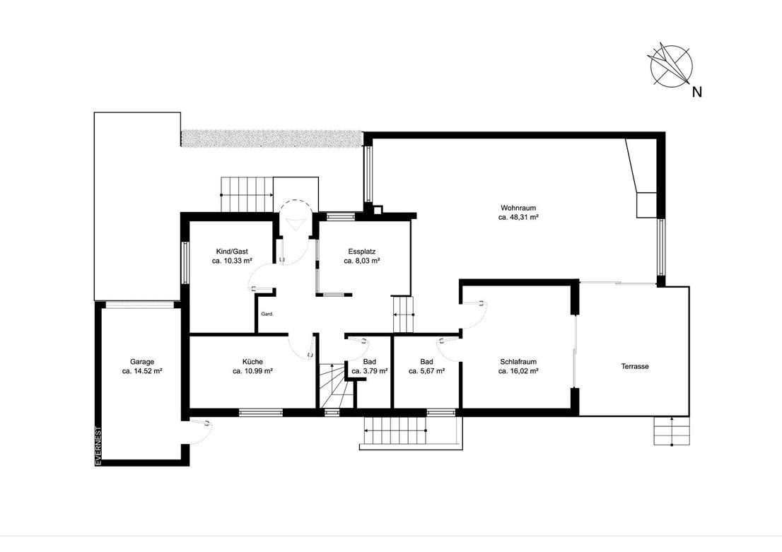 Grundriss - Modernes Einfamilienhaus mit Terrasse und Garage