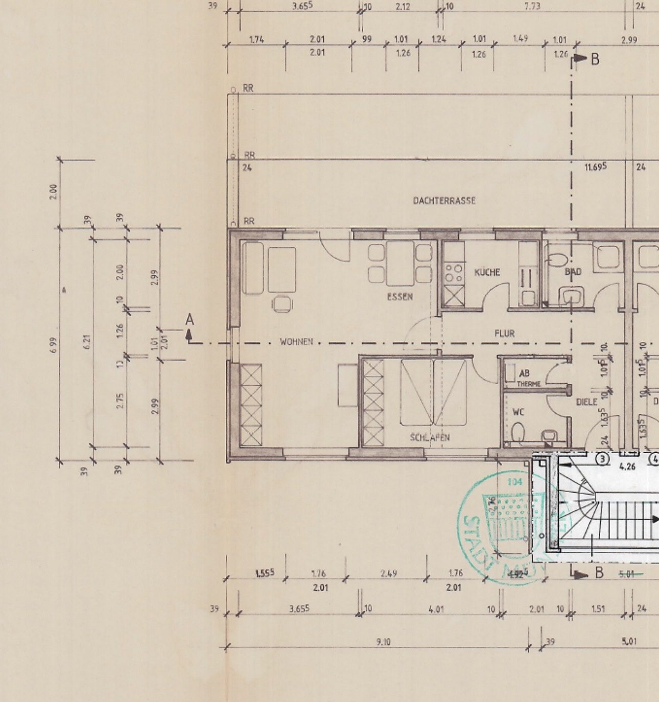 Grundriss - 2-Zimmer-Wohnung mit großer Dachterrasse