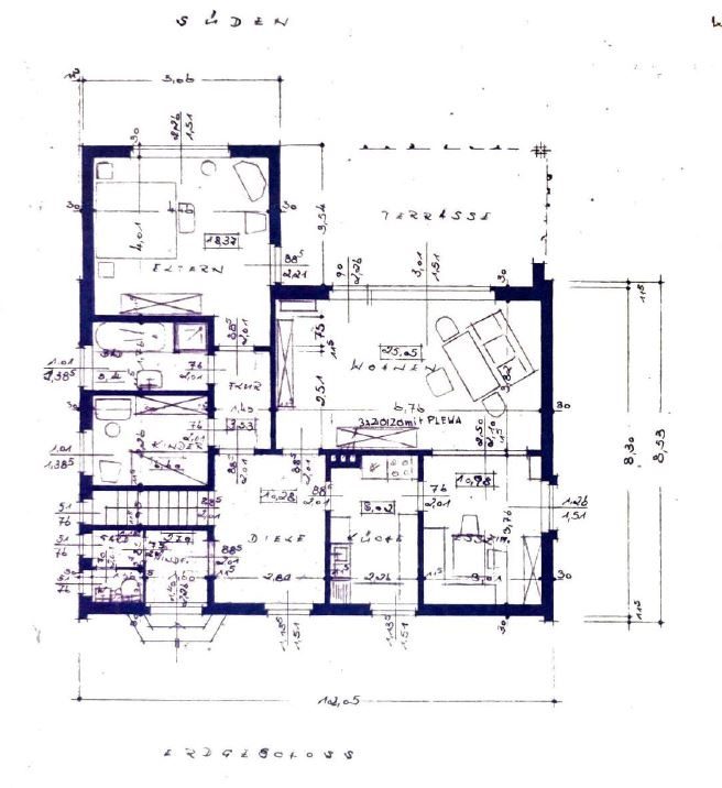 Grundriss - Erdgeschoss-Grundriss eines Einfamilienhauses mit Terrasse