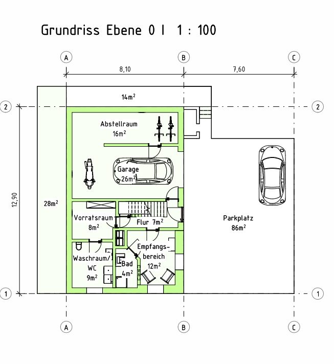 Grundriss - Erdgeschoss mit Empfangsbereich und Nebenräumen