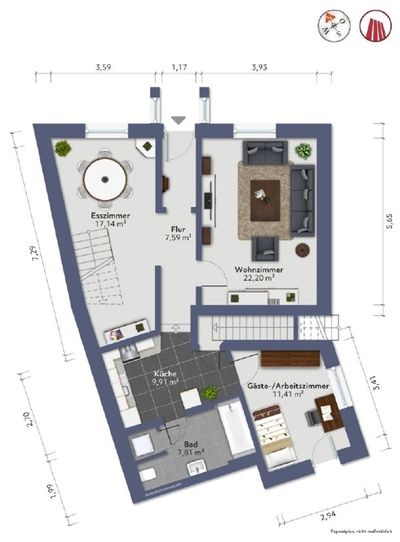 Moderne 3-Zimmer-Wohnung mit Gäste-/Arbeitszimmer
