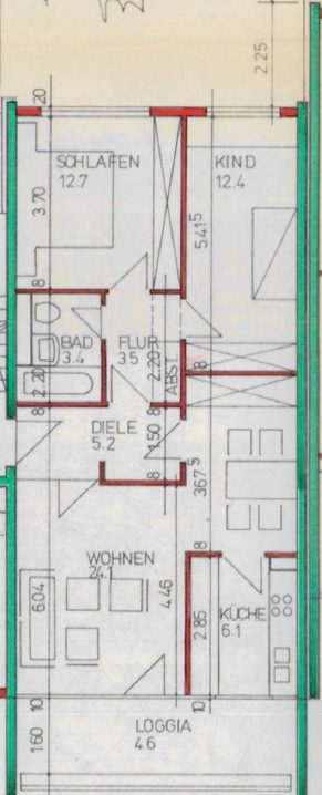 Grundriss - 3-Zimmer-Wohnung mit Loggia