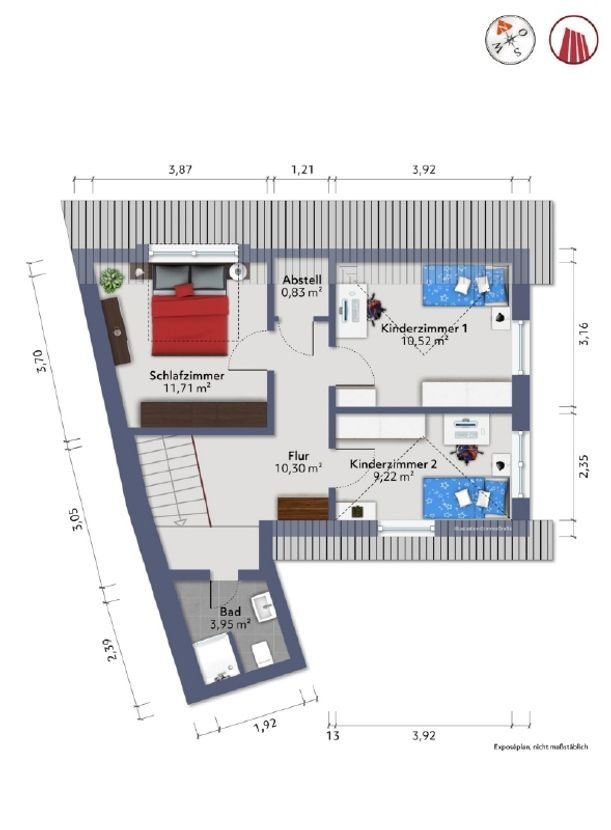 Grundriss - Dachgeschoss-Wohnung mit 3 Zimmern